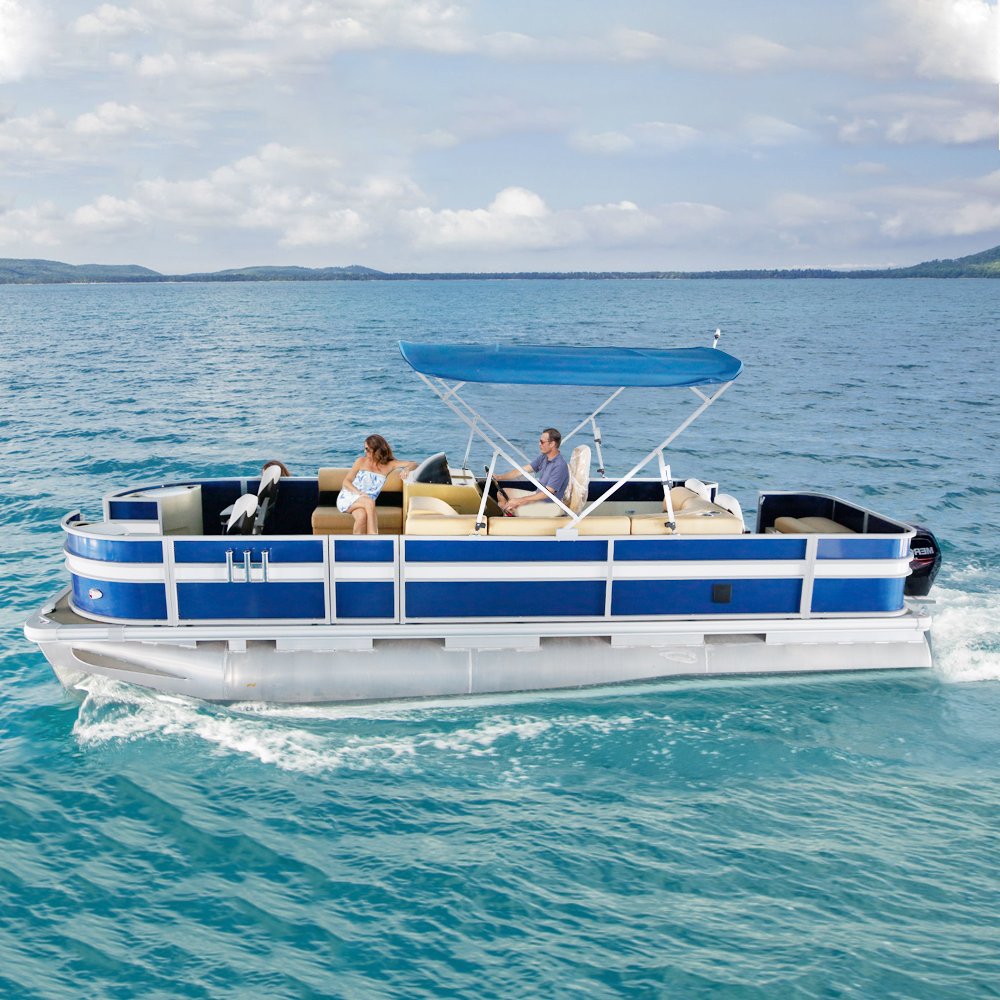 Kinocean 22ft Marine Grade Aluminum Pontoon Tritoon Boat 200HP Outboard Engine Easy Assembly VIP Technical Support for Fishing